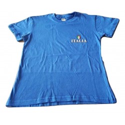 Italia T-Shirts Manica Corta Colore Azzurro Scudetto Piccolo Taglie 8/10-10/12-12/14 Anni