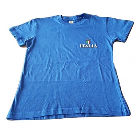 Italia T-Shirts Manica Corta Colore Azzurro Scudetto Piccolo Taglie 8/10-10/12-12/14 Anni
